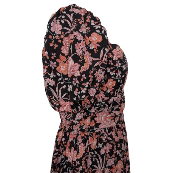 Maurices Floral Midi Dress Womens Size Medium Black Sweetheart Neck Smocked - Picture 9 of 12